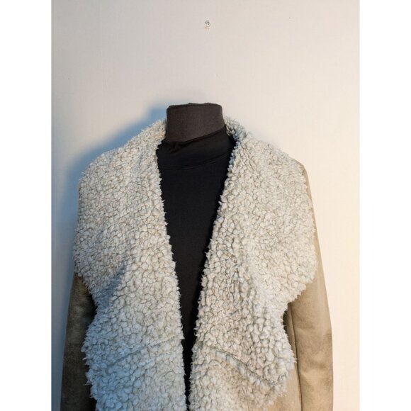 Dylan Faux Suede Open Front White Shearling, Size M - Picture 7 of 14
